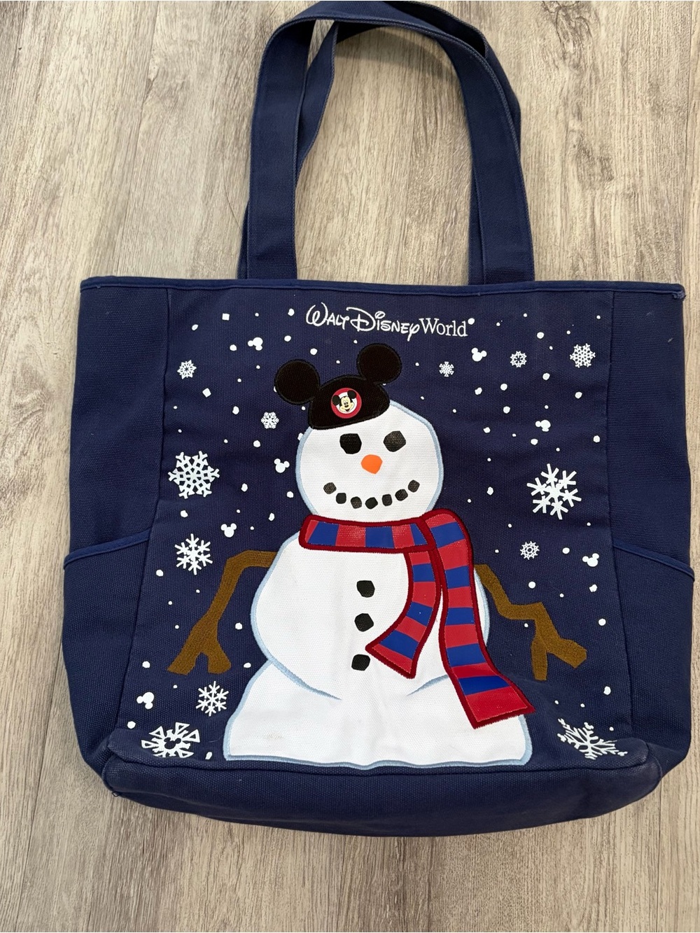 Disney Parks Disneyland Snowman With Mickey Mouse Ears Canvas Tote Bag